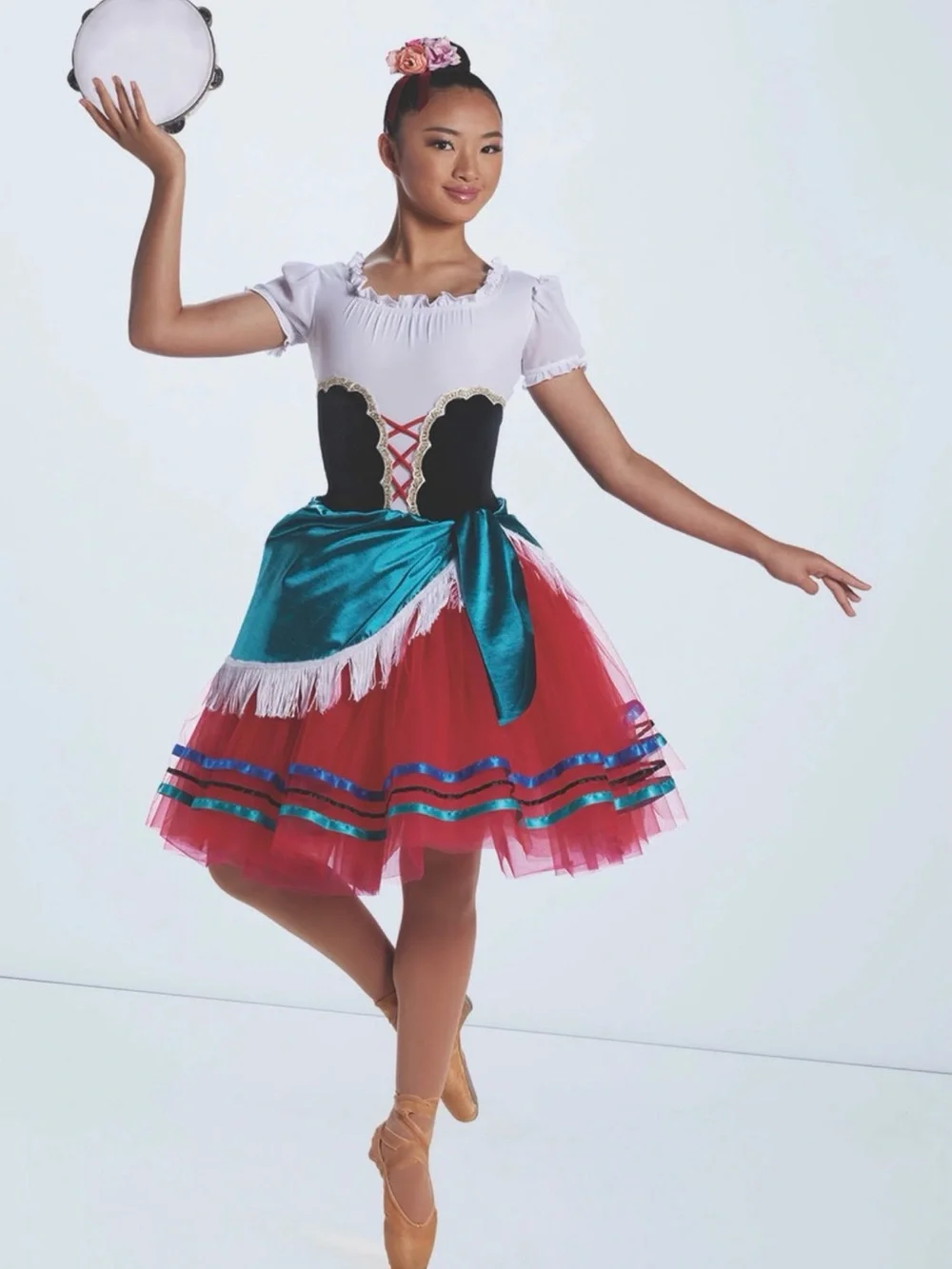 Weissman Red Teal Black Ballet Costume with White Bodice